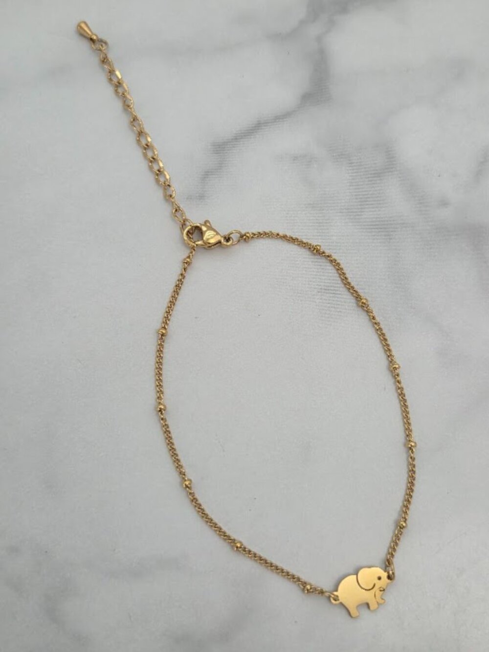 Gold Elephant Charm Anklet Dainty Minimalist Beaded Chain Jewelry - Picture 12 of 15